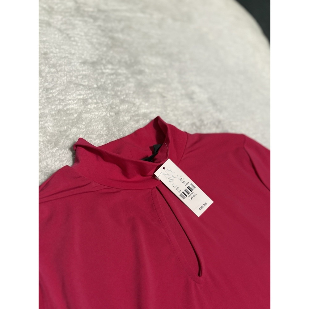 New York & Company 7th Avenue Pink Fuchsia Keyhole Mock Neck Large Shirt NWT - Picture 3 of 8